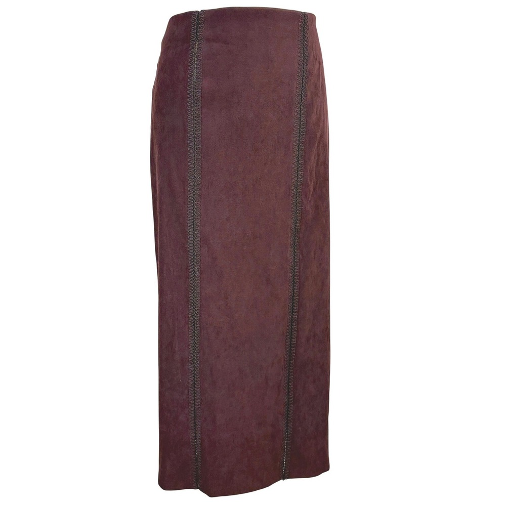 Vintage Y2K SARAH B Womens Faux Suede Maxi (30") Skirt Brown Boho Western